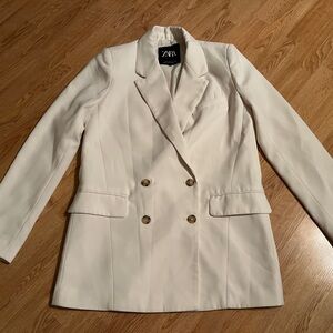 Zara Ivory Double Breasted Blazer XS
